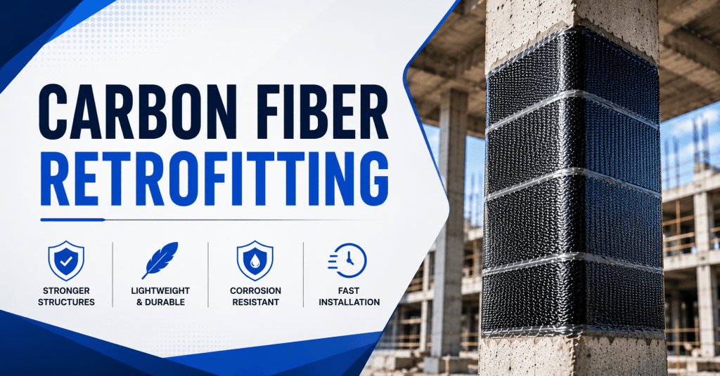 Carbon fiber retrofitting for RCC column strengthening at construction site