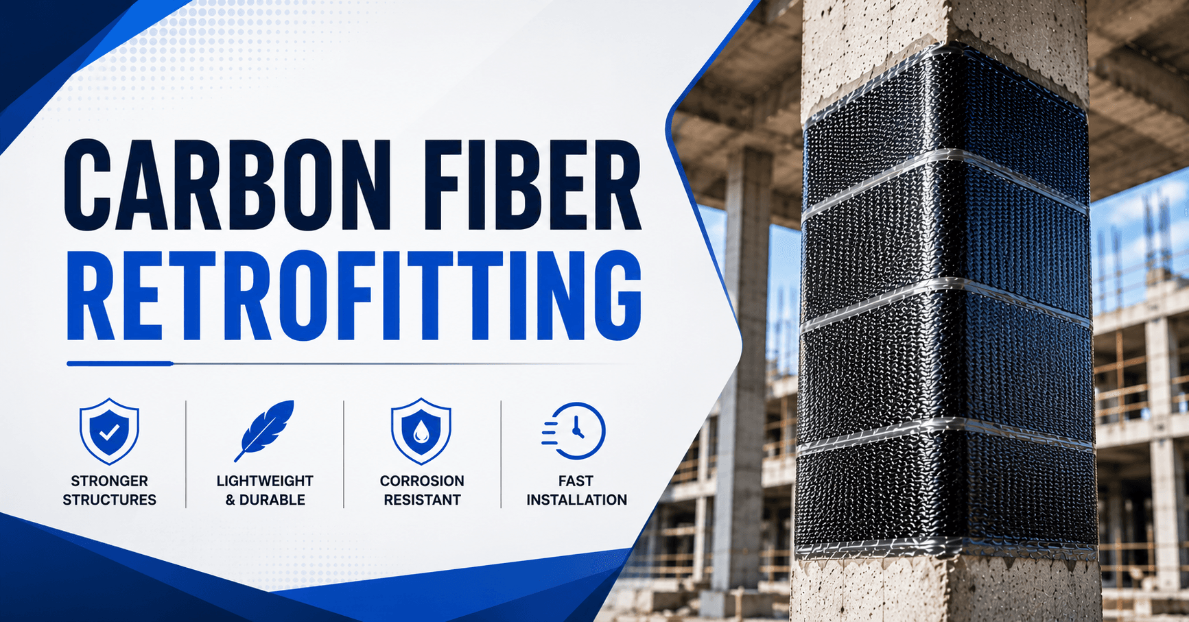 Carbon fiber retrofitting for RCC column strengthening at construction site
