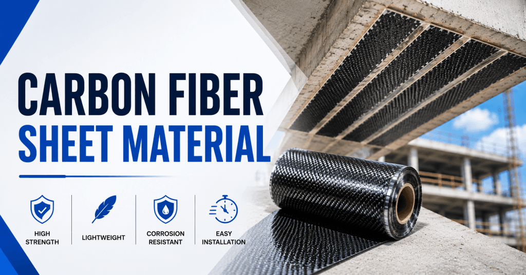 Carbon fiber sheet material roll installed on RCC structure for structural strengthening work