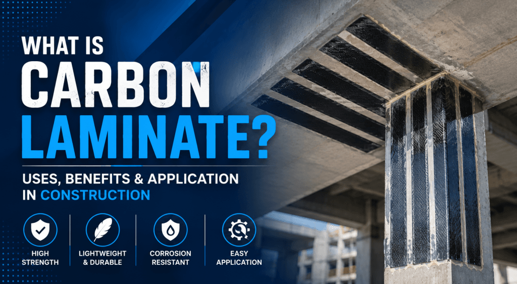 Carbon laminate for beam strengthening showing CFRP laminate application in RCC construction