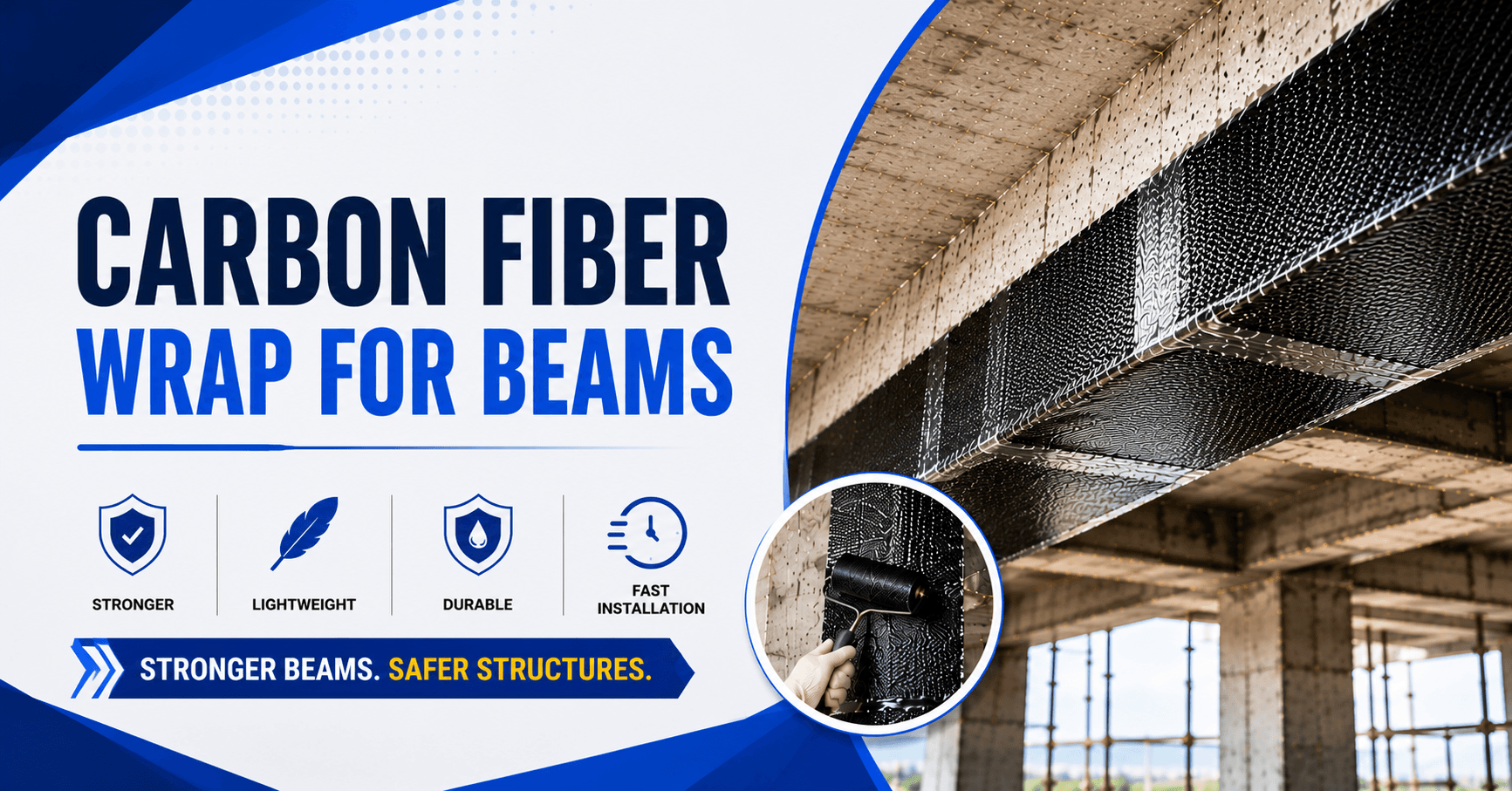 Carbon fiber wrap for beams strengthening RCC structure with CFRP sheet application on concrete beam